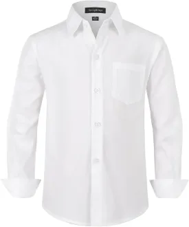 Spring&Gege Boys' Long Sleeve Dress Shirts Formal Uniform Poplin Solid
