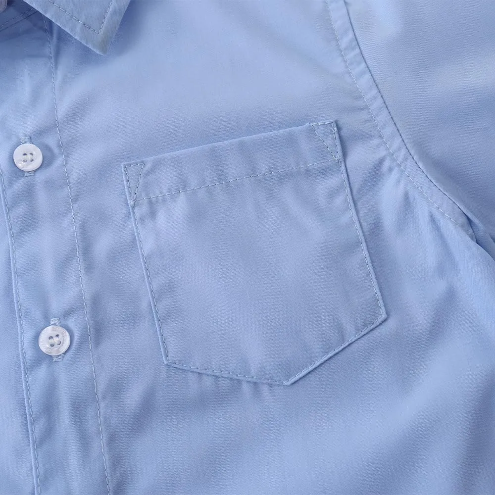 Spring&Gege Boys' Long Sleeve Dress Shirts Formal Uniform Poplin Solid