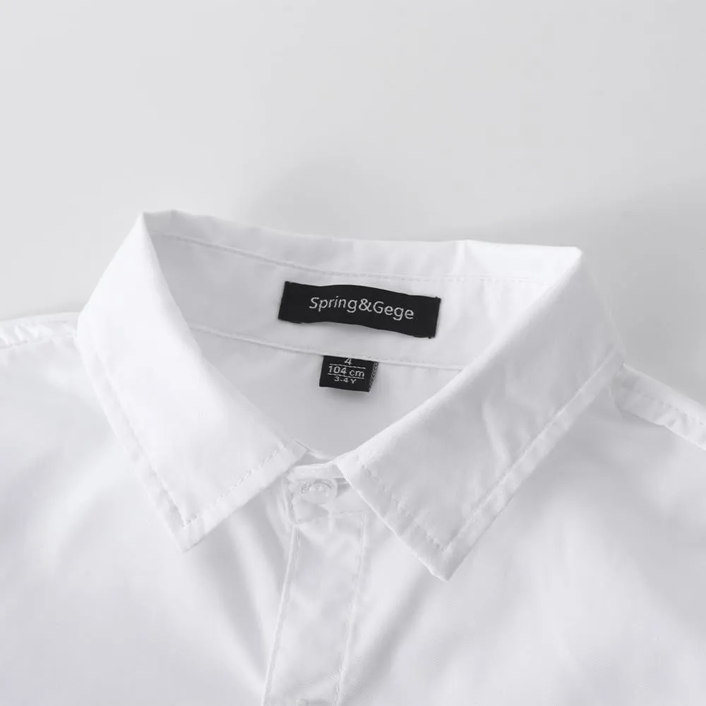 Spring&Gege Boys' Long Sleeve Dress Shirts Formal Uniform Poplin Solid