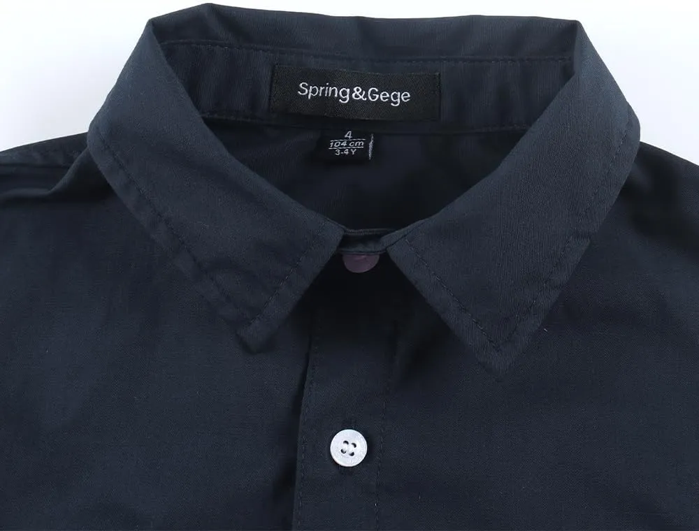Spring&Gege Boys' Long Sleeve Dress Shirts Formal Uniform Poplin Solid