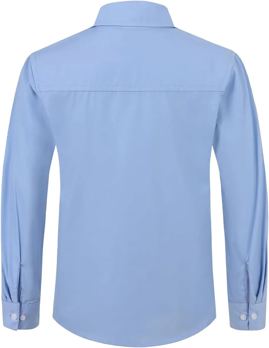 Spring&Gege Boys' Long Sleeve Dress Shirts Formal Uniform Poplin Solid