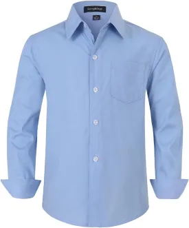 Spring&Gege Boys' Long Sleeve Dress Shirts Formal Uniform Poplin Solid