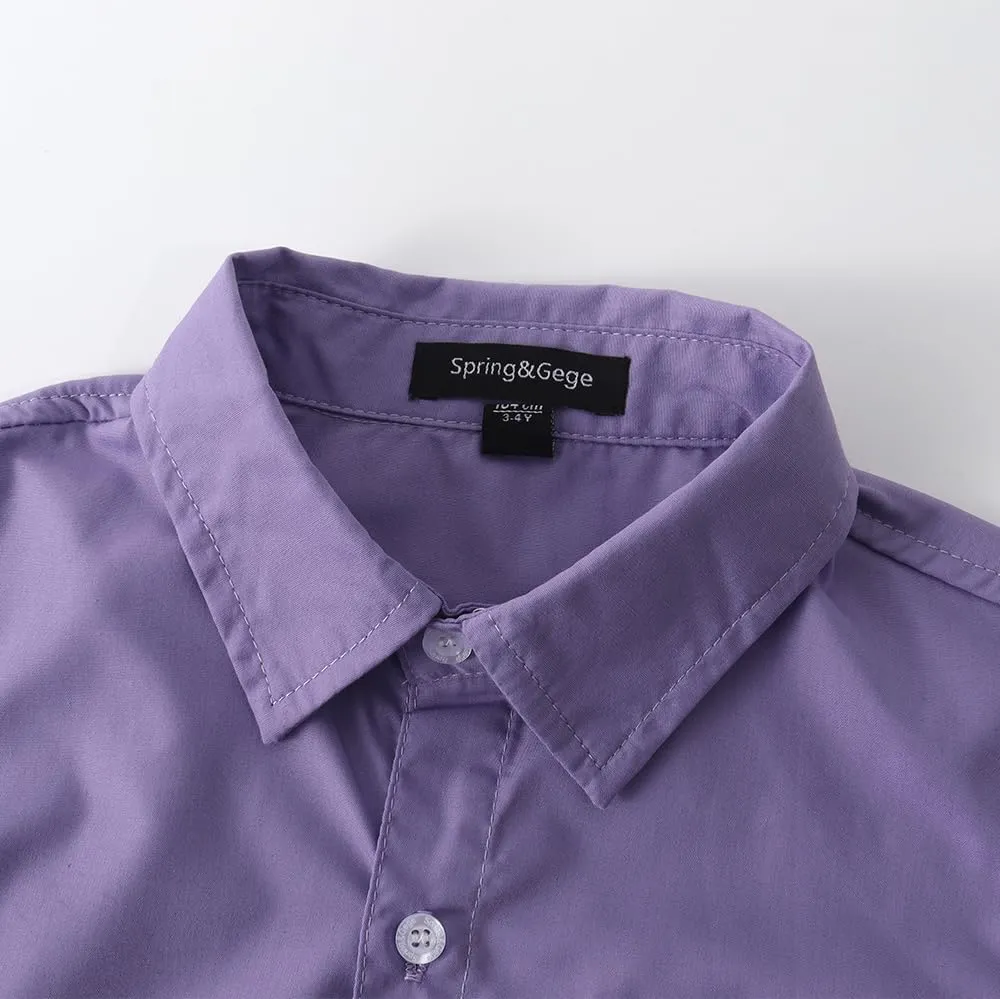 Spring&Gege Boys' Long Sleeve Dress Shirts Formal Uniform Poplin Solid