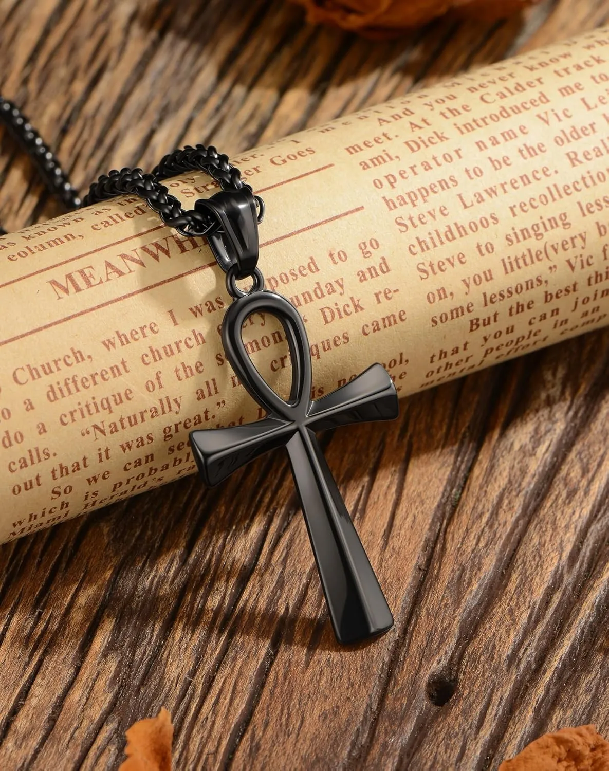 Stainless Steel Cross Ankh Necklace for Men Women, 18K Gold Plated Crucifix Pendant Bible Verse Philippians Christian Egyptian Religious 3mm Rolo Chain Jewelry Present