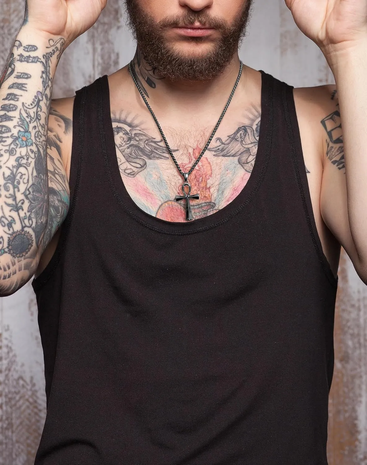 Stainless Steel Cross Ankh Necklace for Men Women, 18K Gold Plated Crucifix Pendant Bible Verse Philippians Christian Egyptian Religious 3mm Rolo Chain Jewelry Present