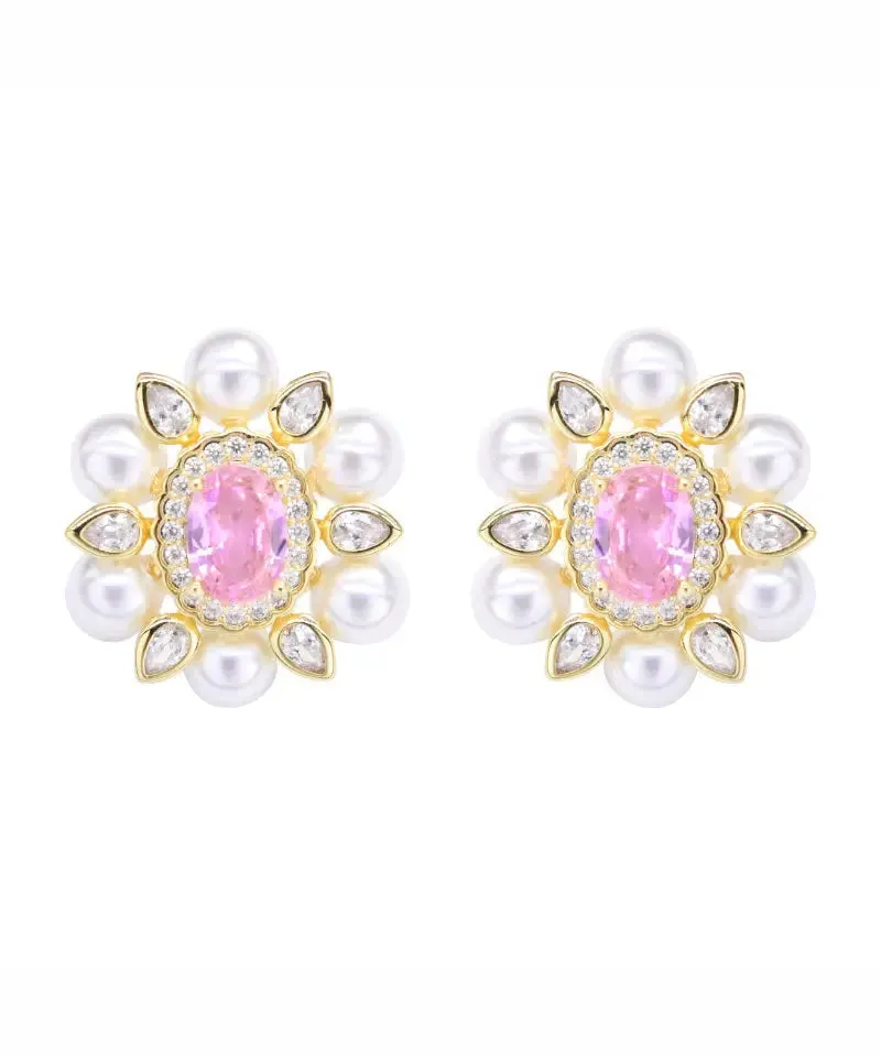 Sterling Silver Crystal Pearl Zircon Stud Earrings