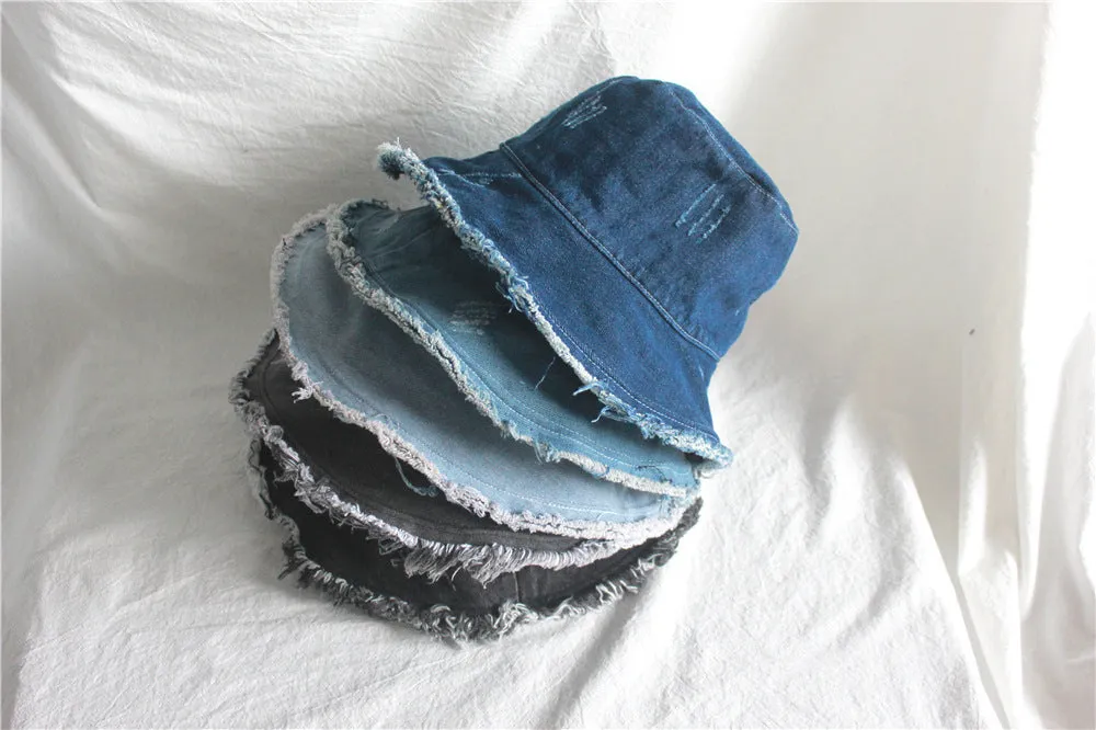 Summer Sunshade Raw Edge Denim Bucket Hat