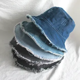 Summer Sunshade Raw Edge Denim Bucket Hat