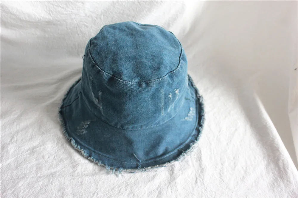 Summer Sunshade Raw Edge Denim Bucket Hat