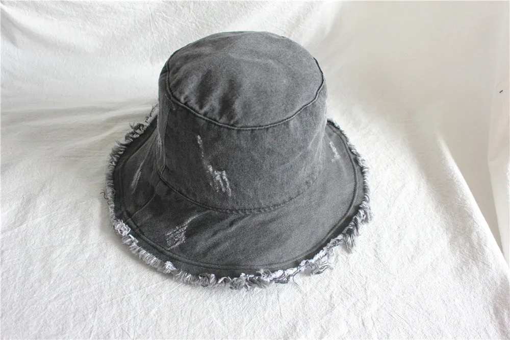 Summer Sunshade Raw Edge Denim Bucket Hat