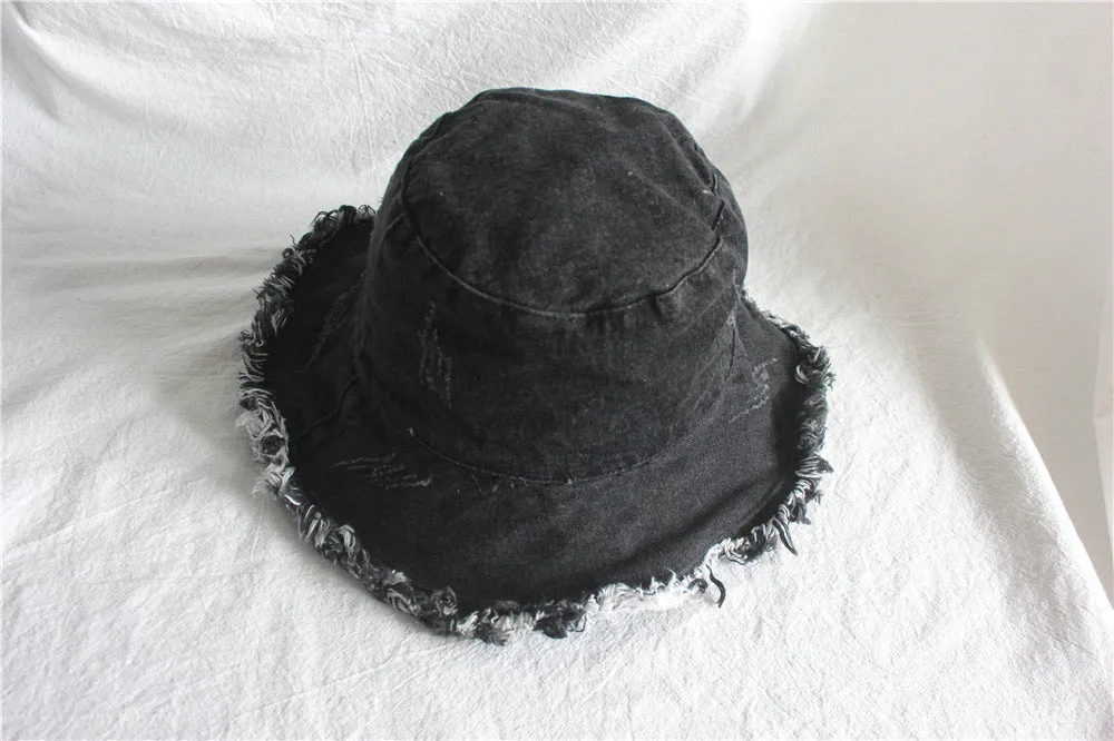 Summer Sunshade Raw Edge Denim Bucket Hat