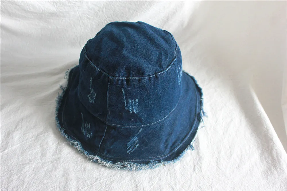 Summer Sunshade Raw Edge Denim Bucket Hat