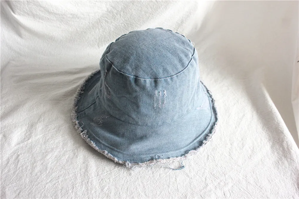 Summer Sunshade Raw Edge Denim Bucket Hat