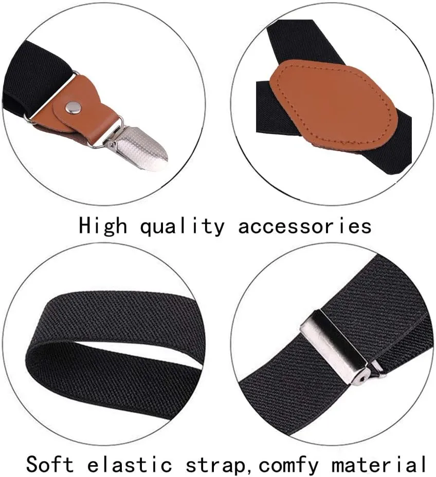 Suspenders Bow Tie for Mens and Women Heavy Duty Elastic Wide Suspenders Strong 4 Metal Clips Adjustable