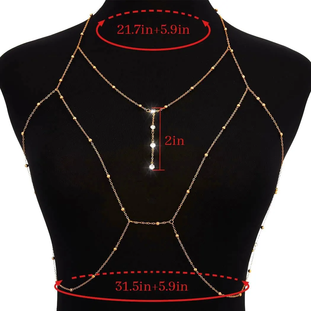 Tgirls Beads Body Chain Sexy Body Jewelry for Women Crystal Body Chains Layered Bra Bikini Body Waist Chain