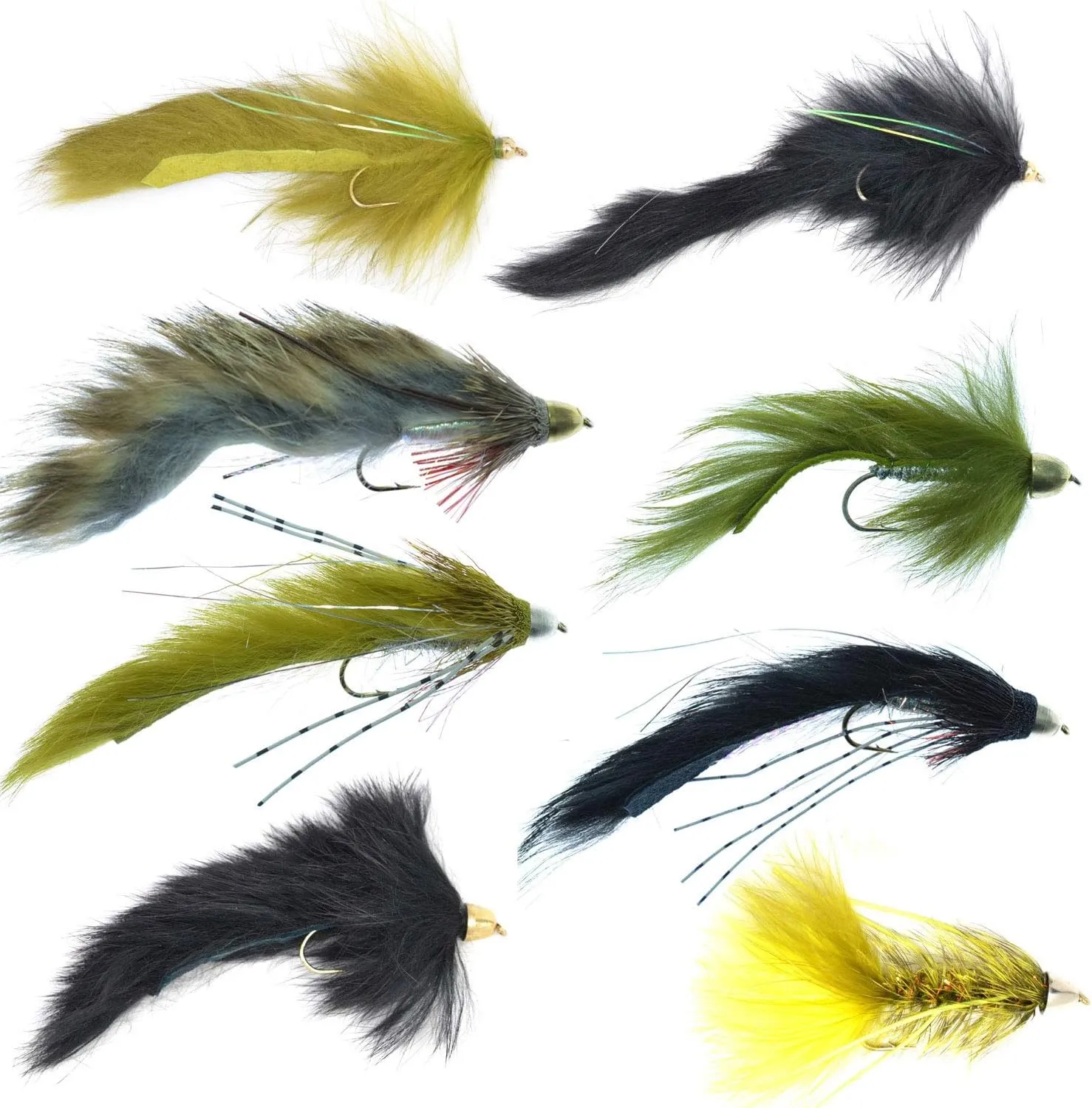 The Fly Fishing Place Slumpbuster Bouface Bunny Streamer Flies Collection - Set of 8 Big Bass and Trout Cone Head and Bead Head Fly Fishing Wet Flies - Hook Sizes 4 and 6
