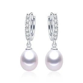 Top quality best price 9-10mm big size natural pearl drop earrings for women fashion 925 sterling silver jewelry