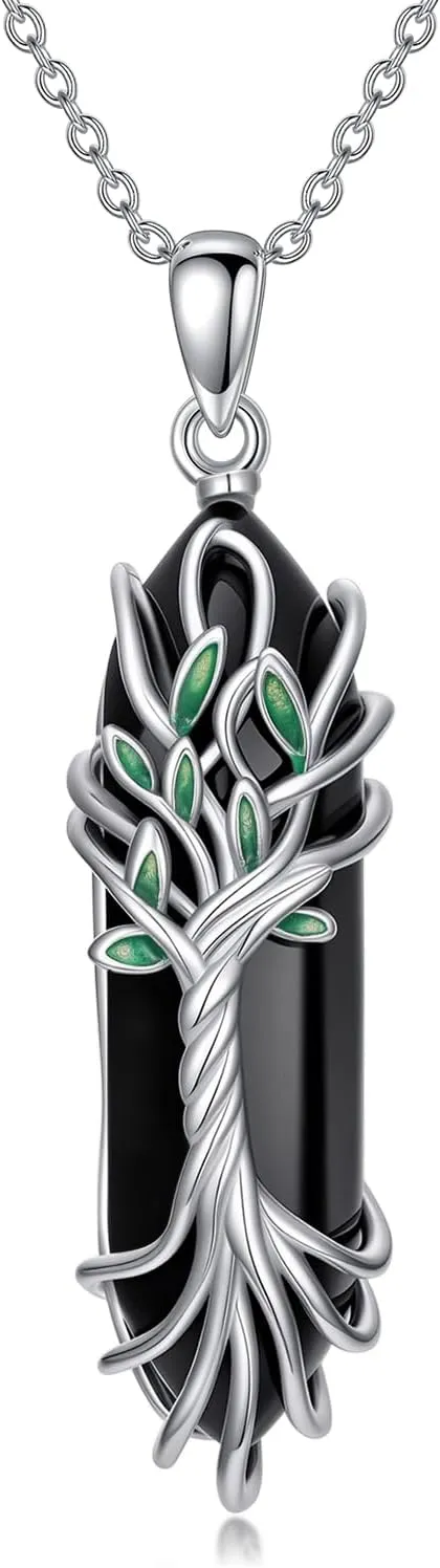 Tree of Life Necklace for Men, 925 Sterling Silver Healing Crystal Life Tree Pendant Tree Jewelry Gifts for Him