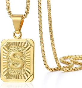 Trendsmax Initial A-Z Letter Pendant Necklace Mens Womens Capital Letter Yellow Gold Plated Stainless Steel Box Chain 22inch