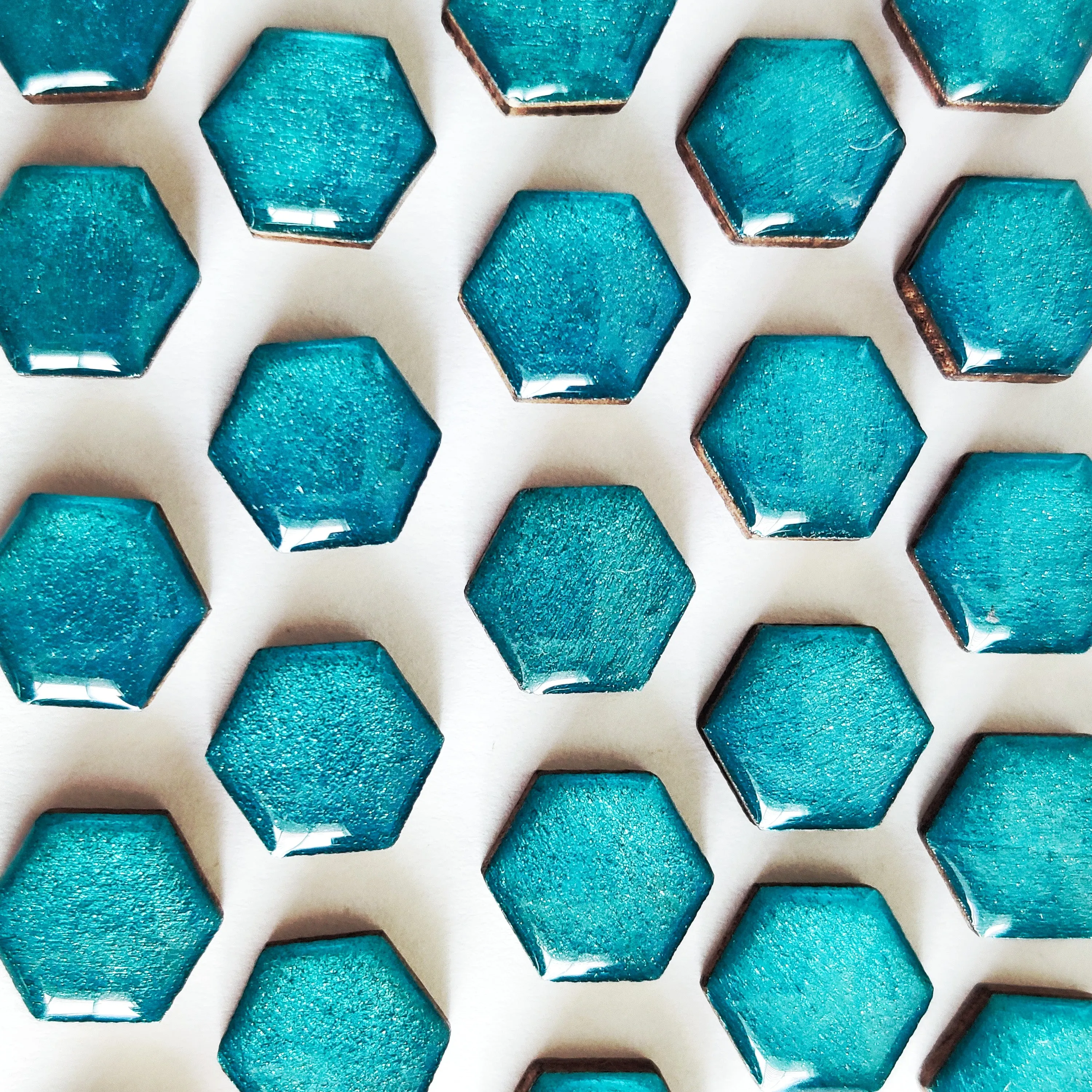 Turquoise Shimmer Hexagon Stud Earrings by Candi Cove Designs