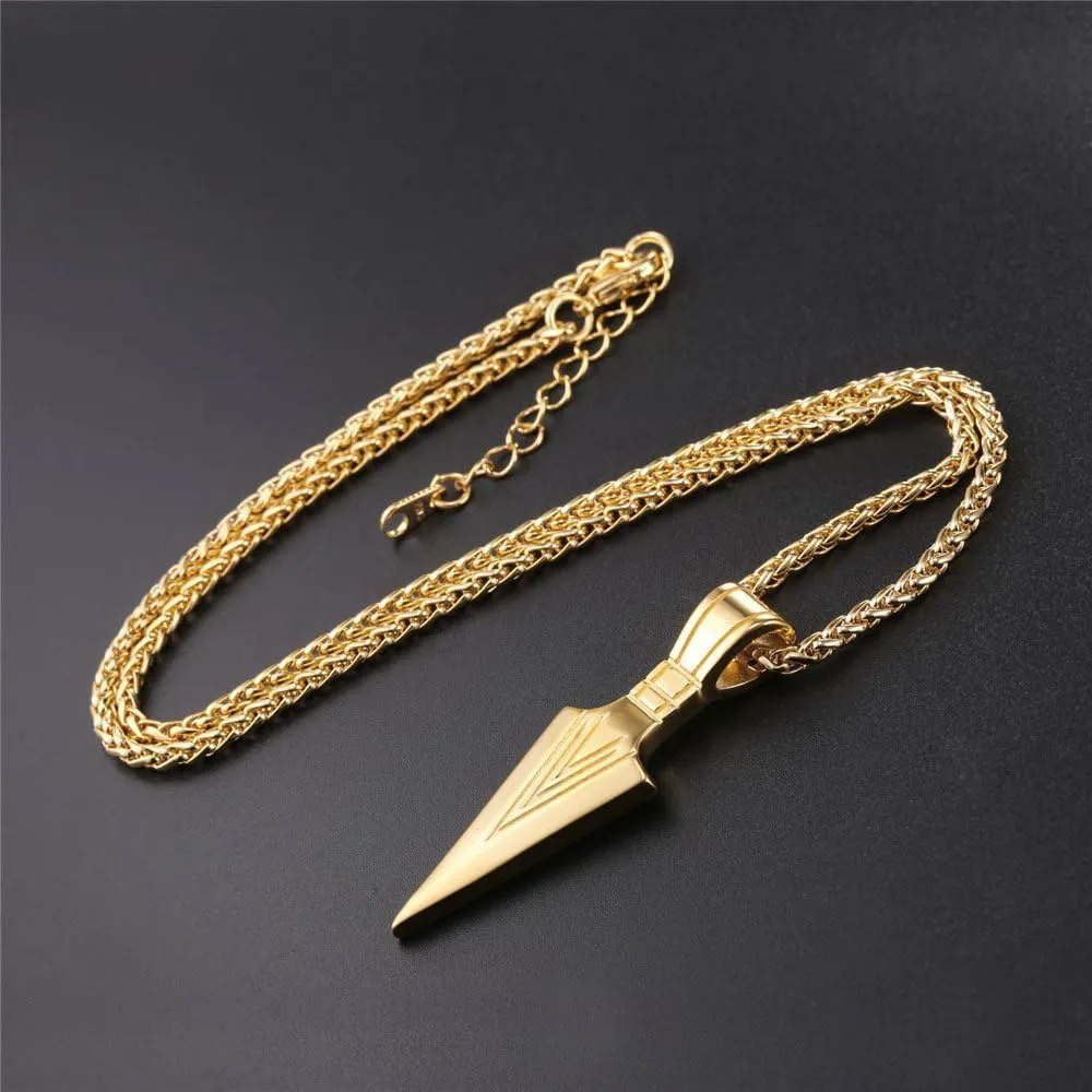 U7 Men Rock Hip Hop Jewelry Stainless Steel 18K Gold Plated Spear Point Arrowhead/Wolf Teeth Pendant Necklaces 22"