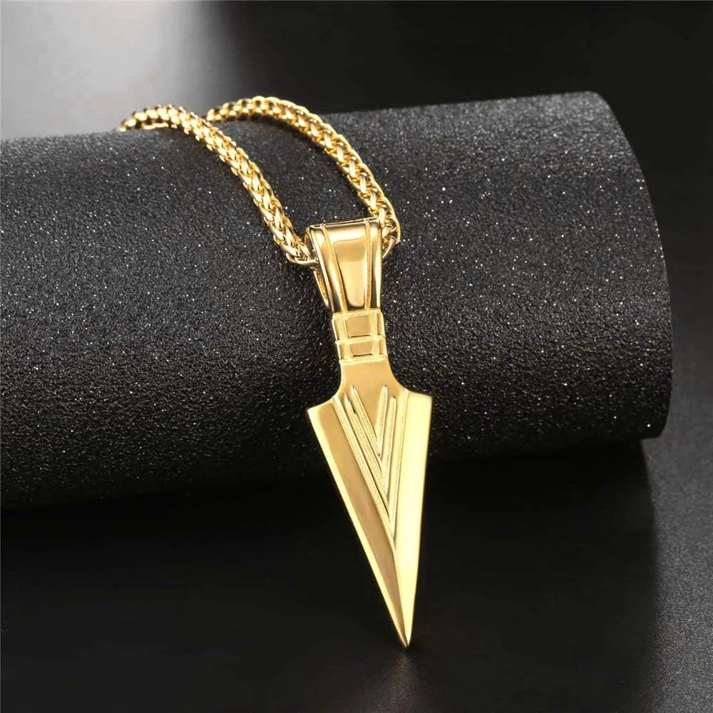 U7 Men Rock Hip Hop Jewelry Stainless Steel 18K Gold Plated Spear Point Arrowhead/Wolf Teeth Pendant Necklaces 22"