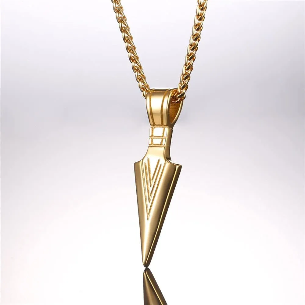 U7 Men Rock Hip Hop Jewelry Stainless Steel 18K Gold Plated Spear Point Arrowhead/Wolf Teeth Pendant Necklaces 22"