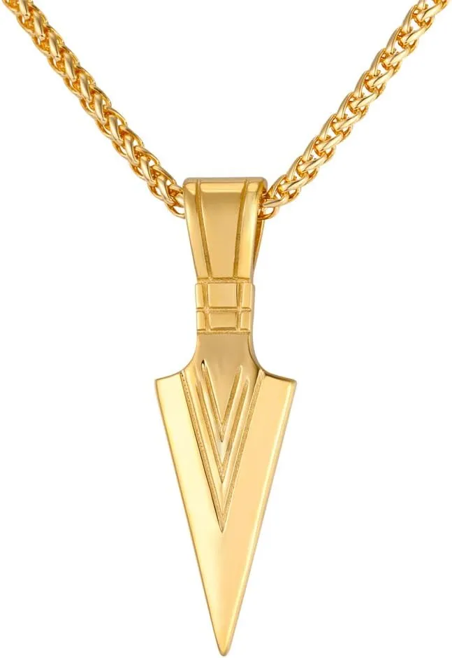 U7 Men Rock Hip Hop Jewelry Stainless Steel 18K Gold Plated Spear Point Arrowhead/Wolf Teeth Pendant Necklaces 22"