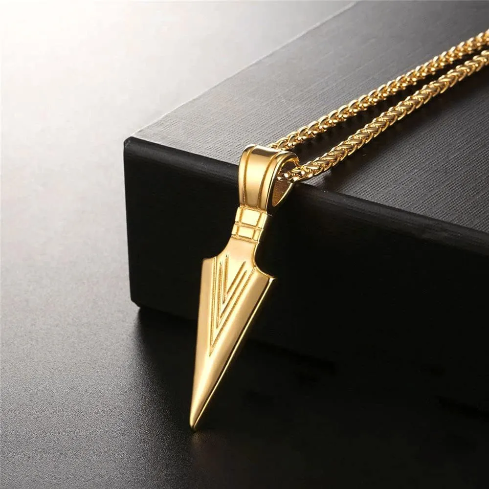 U7 Men Rock Hip Hop Jewelry Stainless Steel 18K Gold Plated Spear Point Arrowhead/Wolf Teeth Pendant Necklaces 22"
