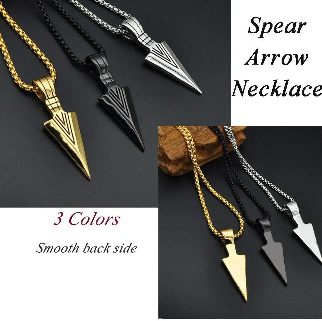 U7 Men Rock Hip Hop Jewelry Stainless Steel 18K Gold Plated Spear Point Arrowhead/Wolf Teeth Pendant Necklaces 22"