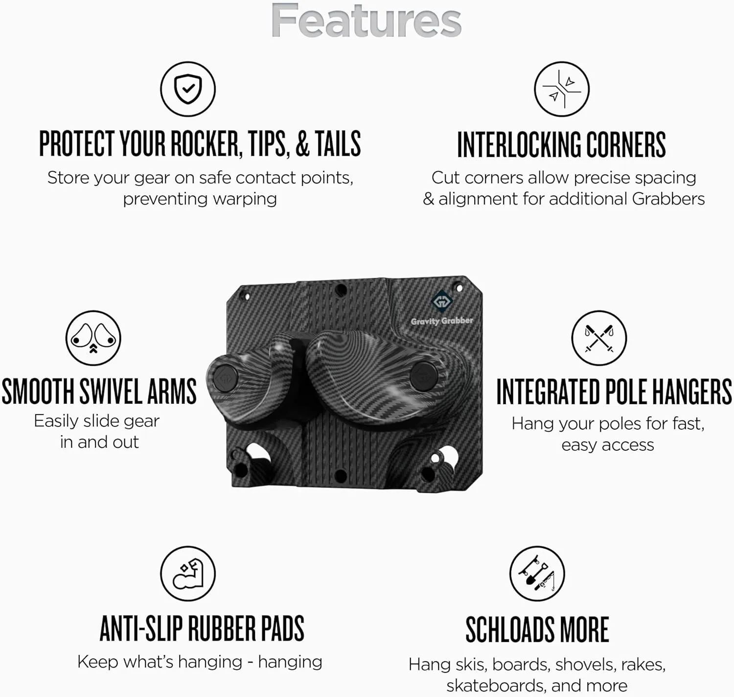 Ultimate Ski & Snowboard Wall Rack | Secure, Non-Slip Storage | Fits Any Ski/Board | Garage Organization | Ski Storage Rack | Snowboard Storage Rack | Winter Gear Organizer | 2 Pck