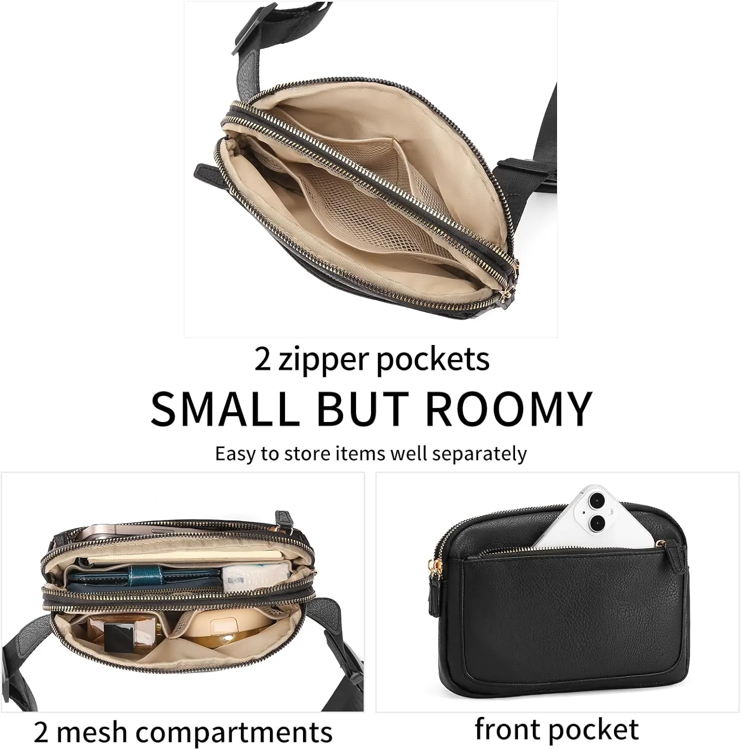 Vegan Leather Belt Bag for Women Fanny Pack Crossbody with Adjustable Strap Fashion Waist Packs by Amxnx