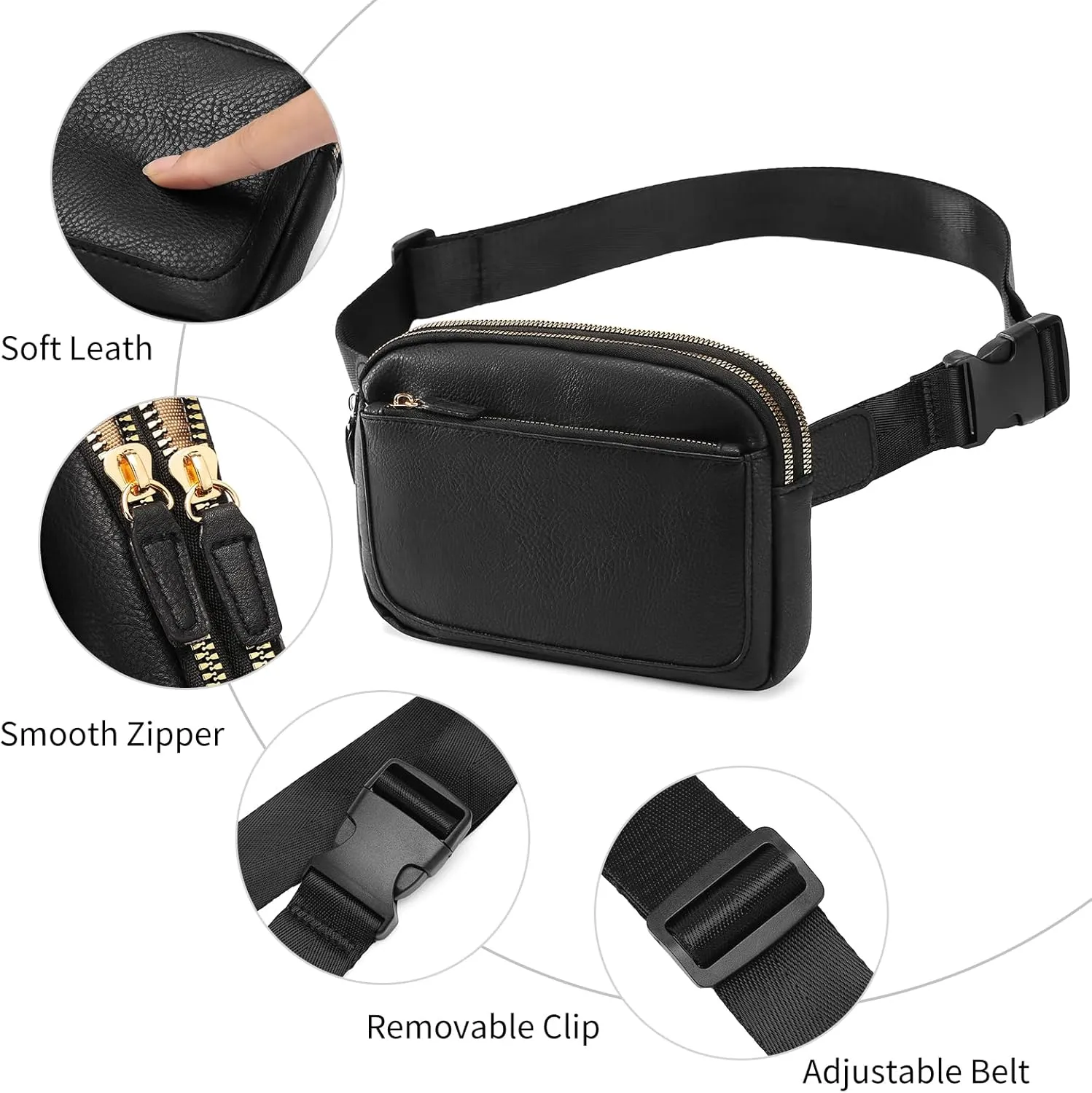 Vegan Leather Belt Bag for Women Fanny Pack Crossbody with Adjustable Strap Fashion Waist Packs by Amxnx
