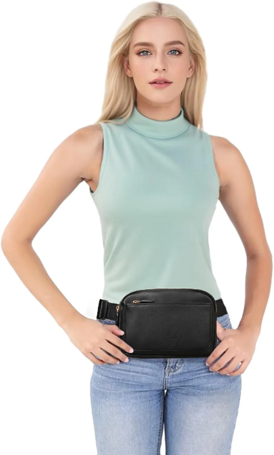 Vegan Leather Belt Bag for Women Fanny Pack Crossbody with Adjustable Strap Fashion Waist Packs by Amxnx