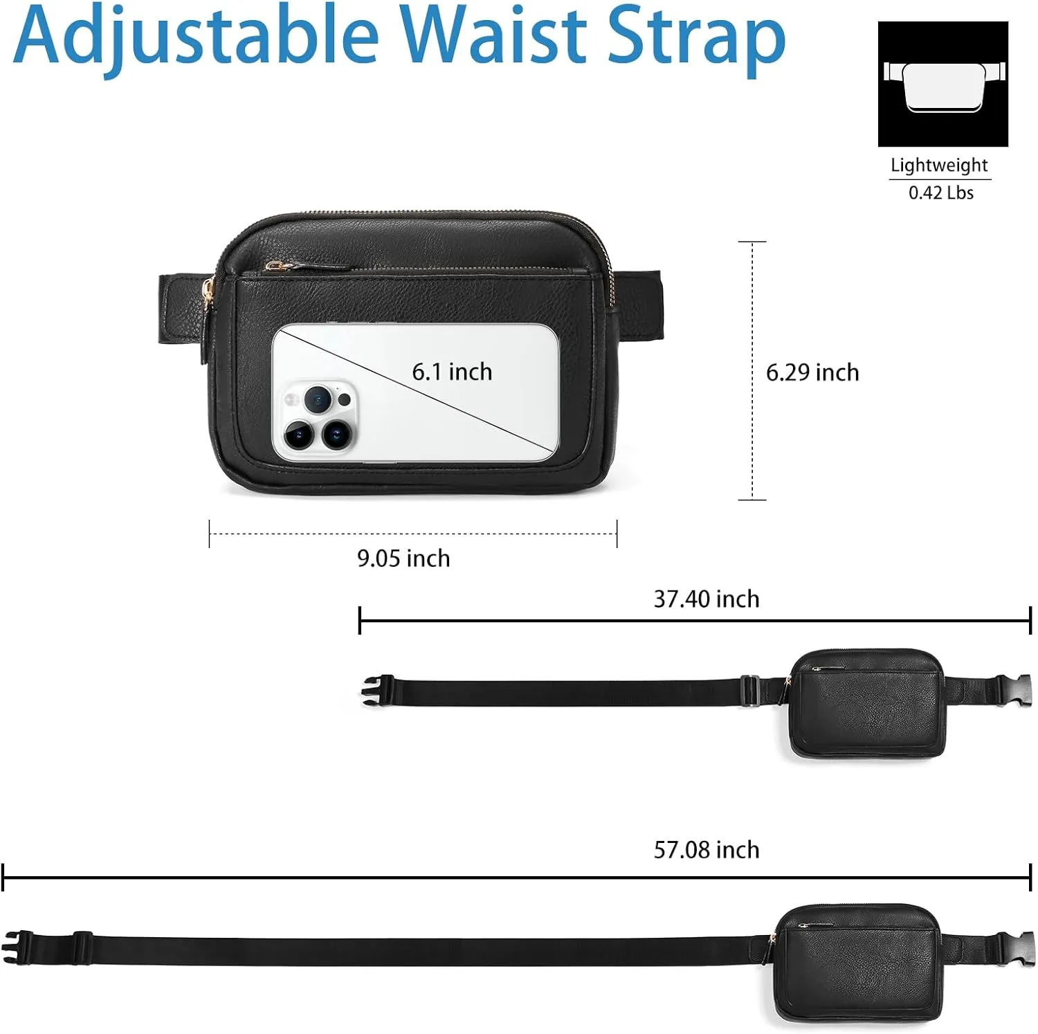 Vegan Leather Belt Bag for Women Fanny Pack Crossbody with Adjustable Strap Fashion Waist Packs by Amxnx