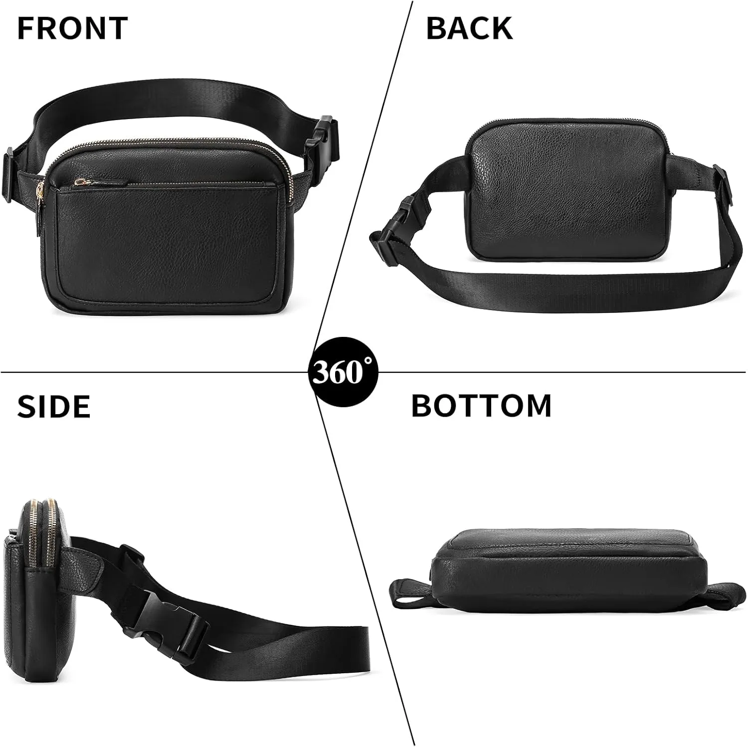 Vegan Leather Belt Bag for Women Fanny Pack Crossbody with Adjustable Strap Fashion Waist Packs by Amxnx