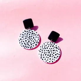 White and Black Polymer Clay Polka Dot Colour Block Dangles