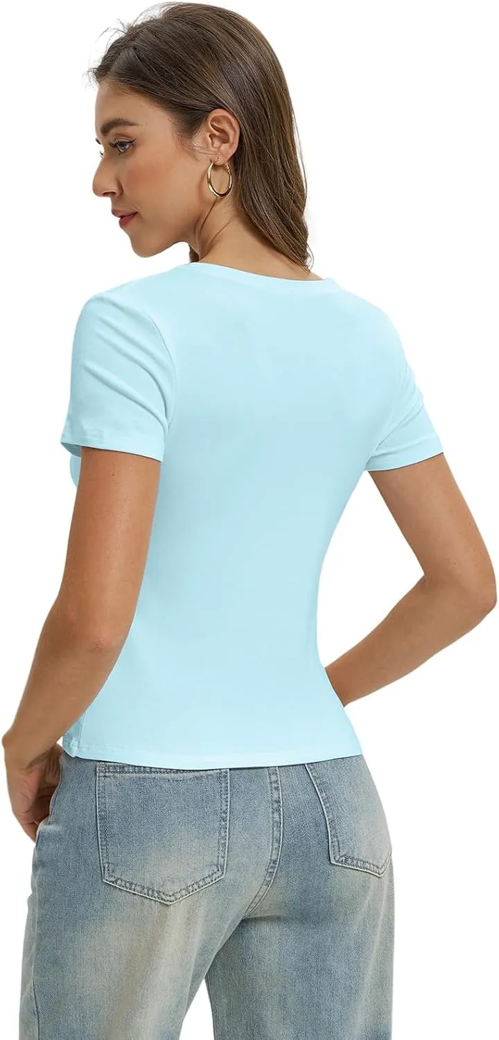 Women Casual Basic T Shirts Top Y2k Crop Tops Trendy Tight Tshirts Tee Slim Fit Clothes