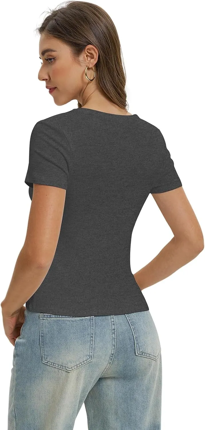 Women Casual Basic T Shirts Top Y2k Crop Tops Trendy Tight Tshirts Tee Slim Fit Clothes
