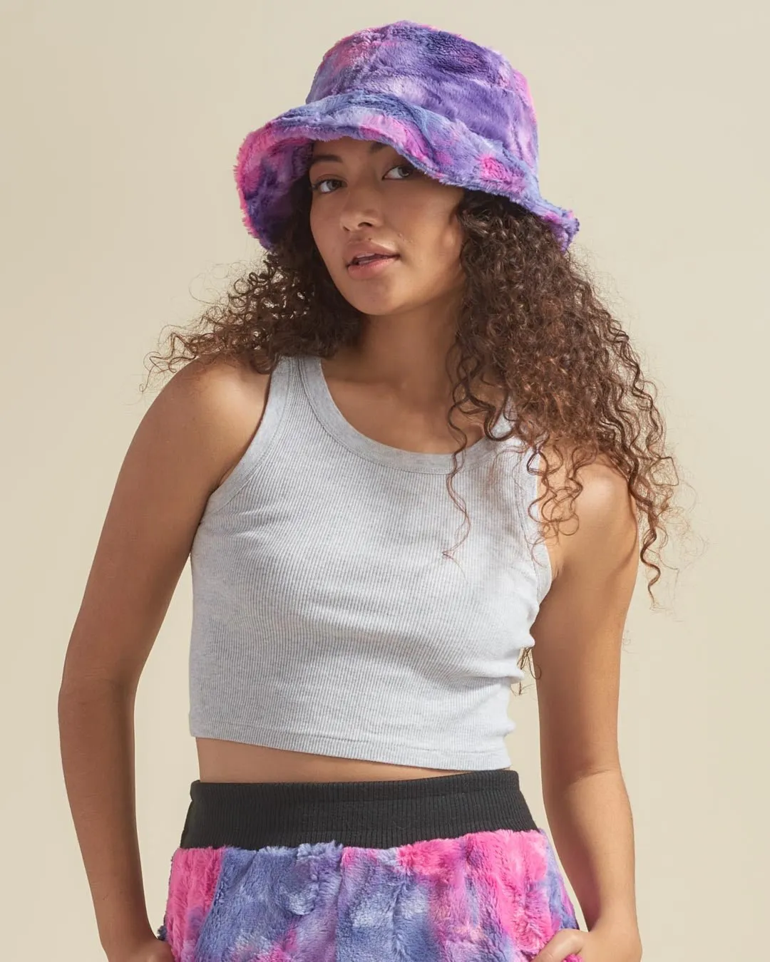 Women's Fur Bucket Hat | Tie-Dye Cotton Candy