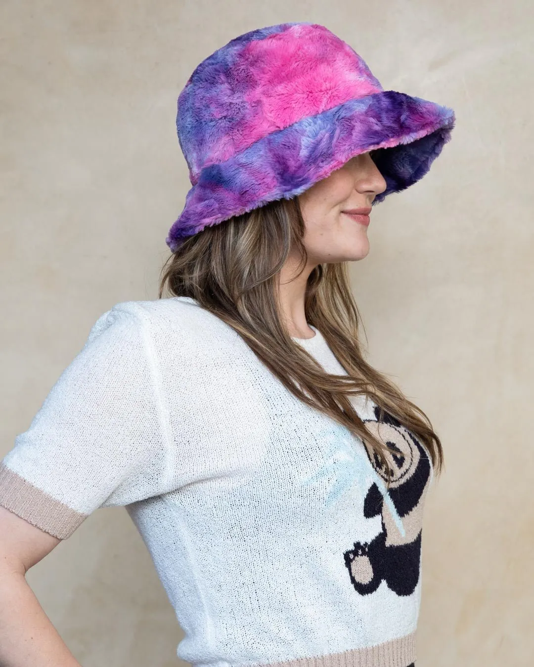 Women's Fur Bucket Hat | Tie-Dye Cotton Candy