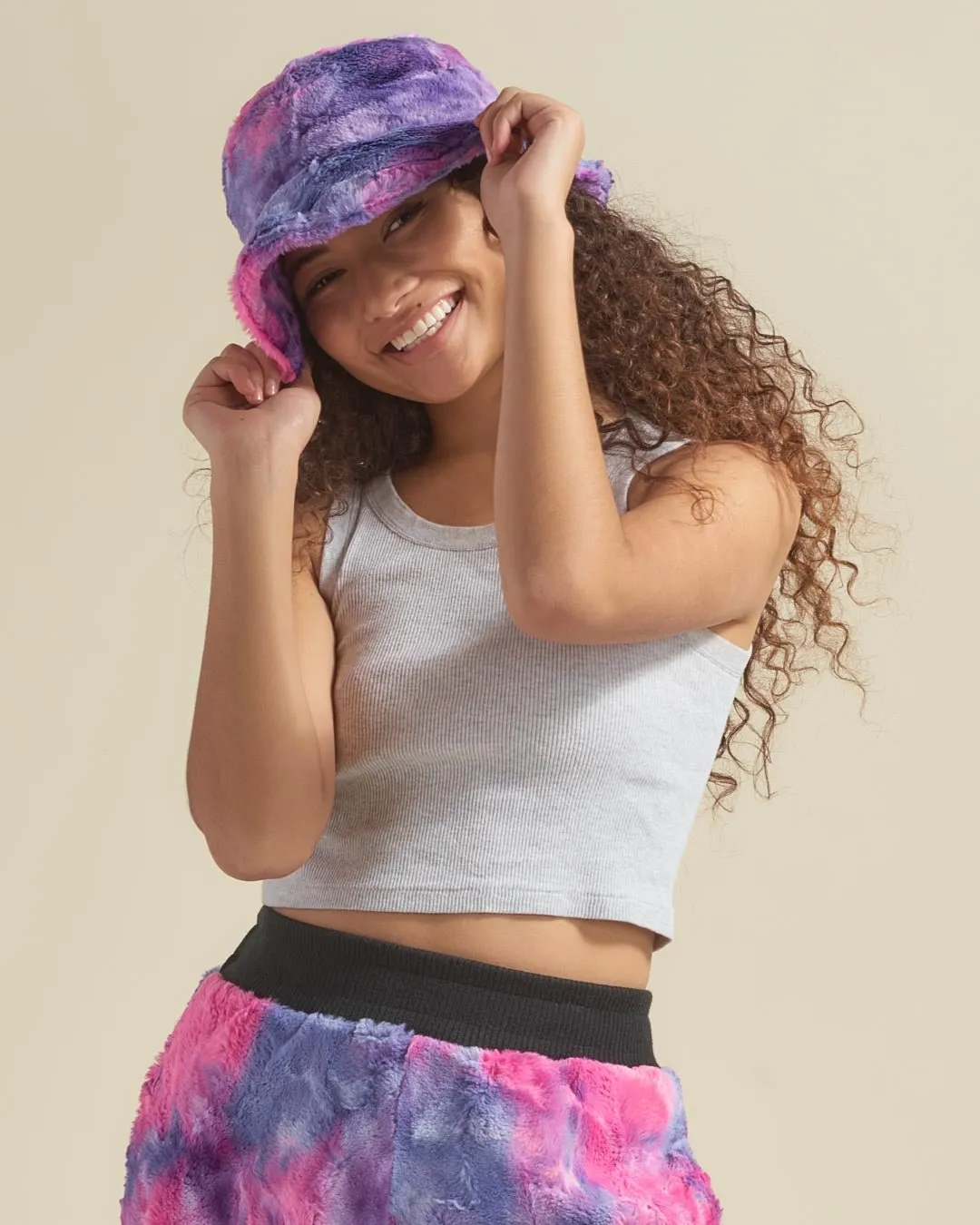Women's Fur Bucket Hat | Tie-Dye Cotton Candy