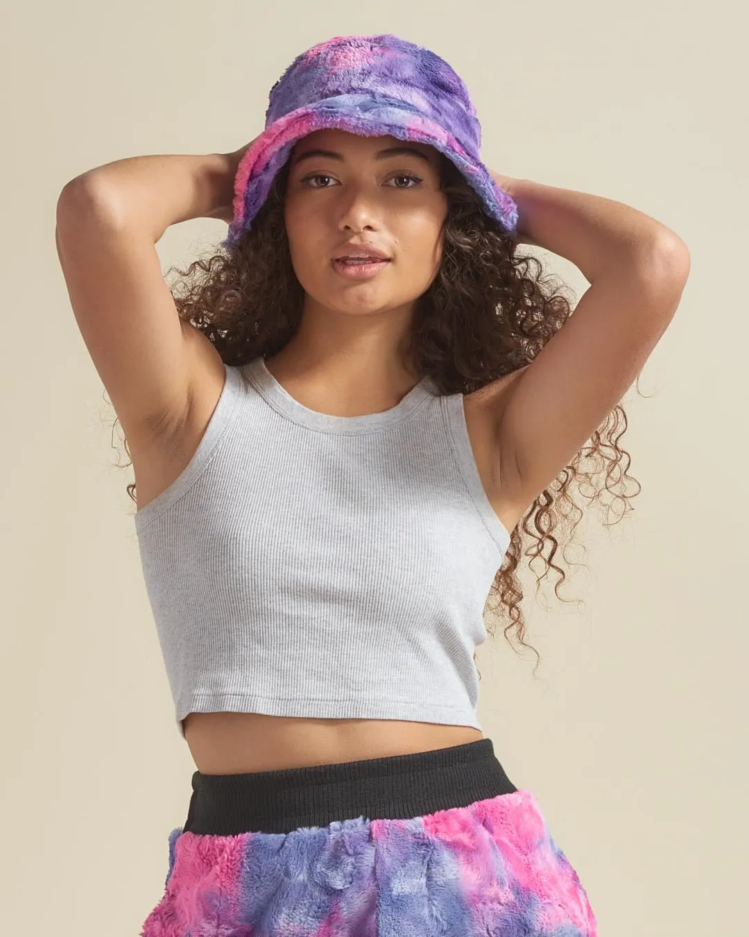 Women's Fur Bucket Hat | Tie-Dye Cotton Candy