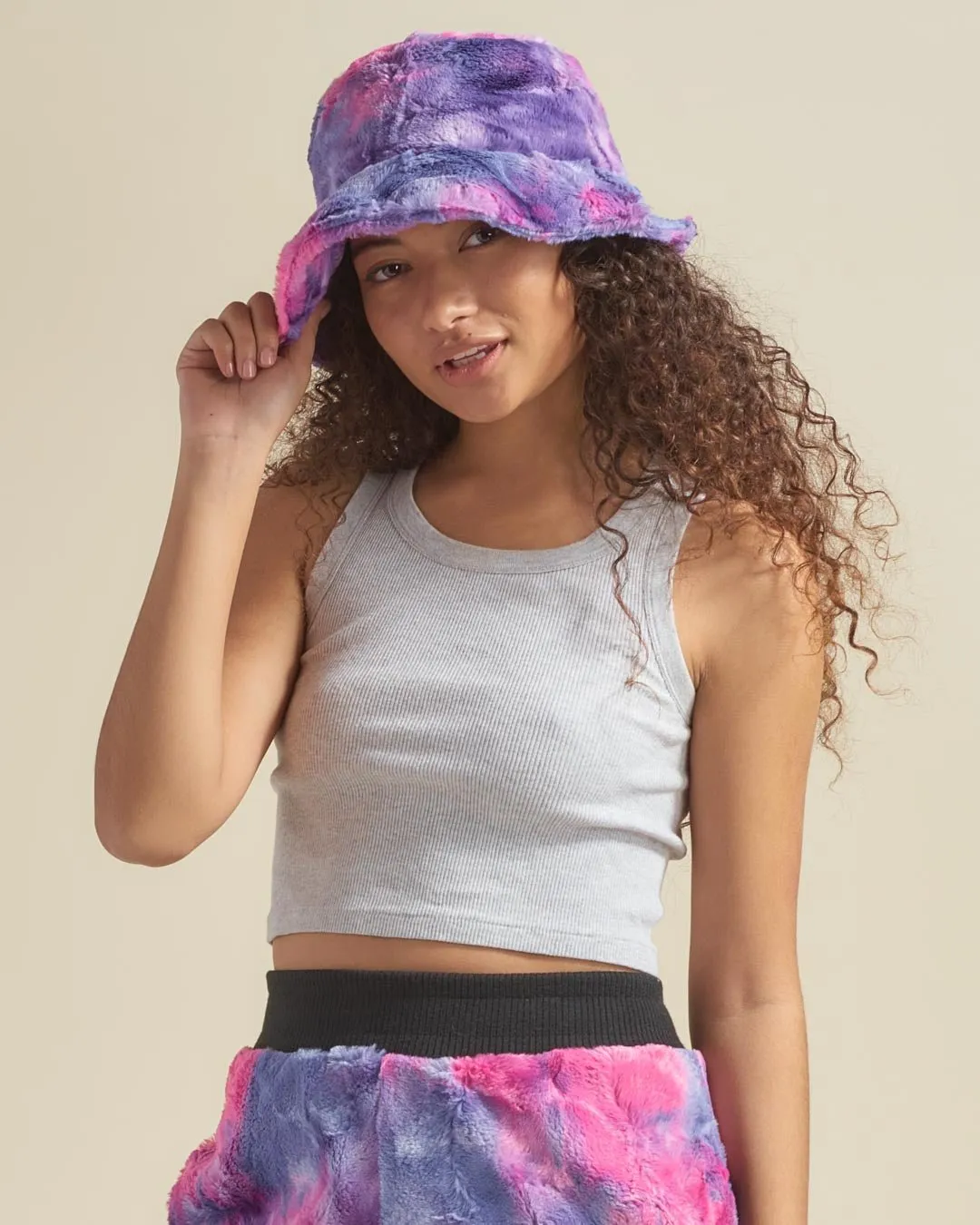 Women's Fur Bucket Hat | Tie-Dye Cotton Candy