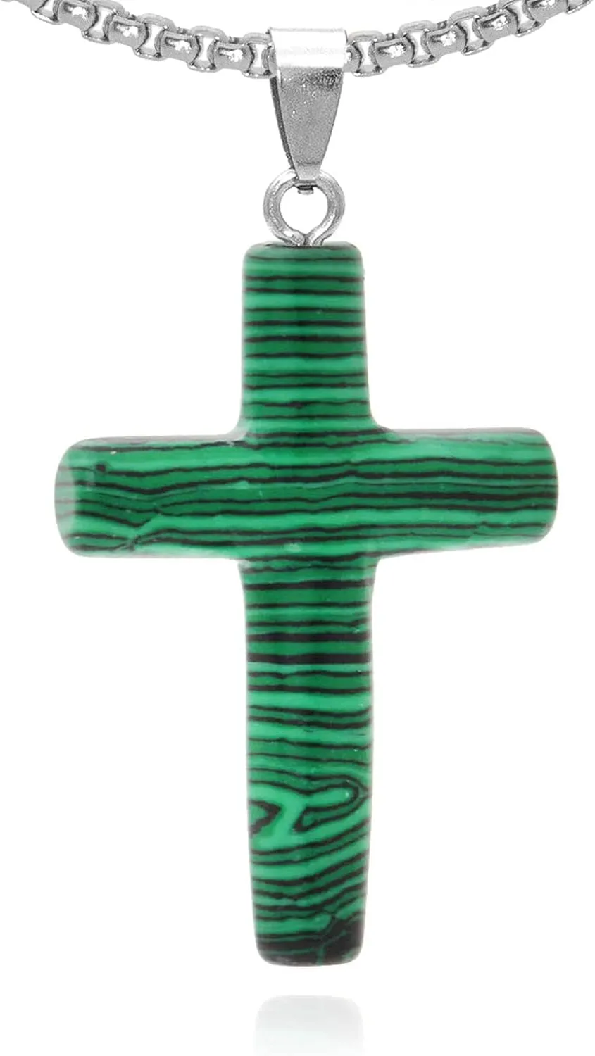 Xusamss Fashion Natural Stone Cross Pendant Necklace,24inches Box Chain