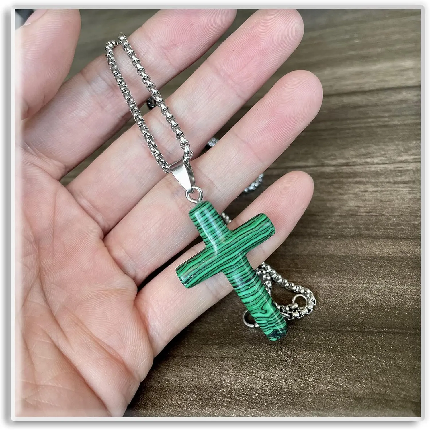 Xusamss Fashion Natural Stone Cross Pendant Necklace,24inches Box Chain