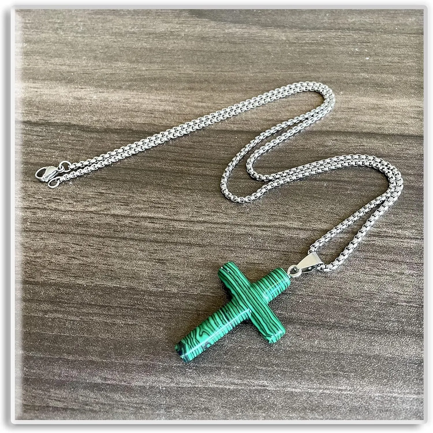 Xusamss Fashion Natural Stone Cross Pendant Necklace,24inches Box Chain