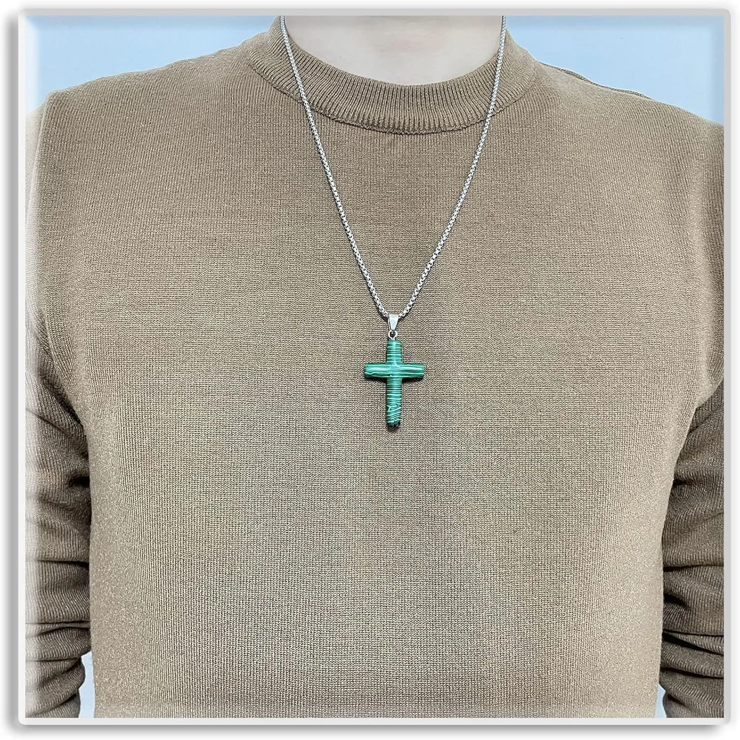 Xusamss Fashion Natural Stone Cross Pendant Necklace,24inches Box Chain