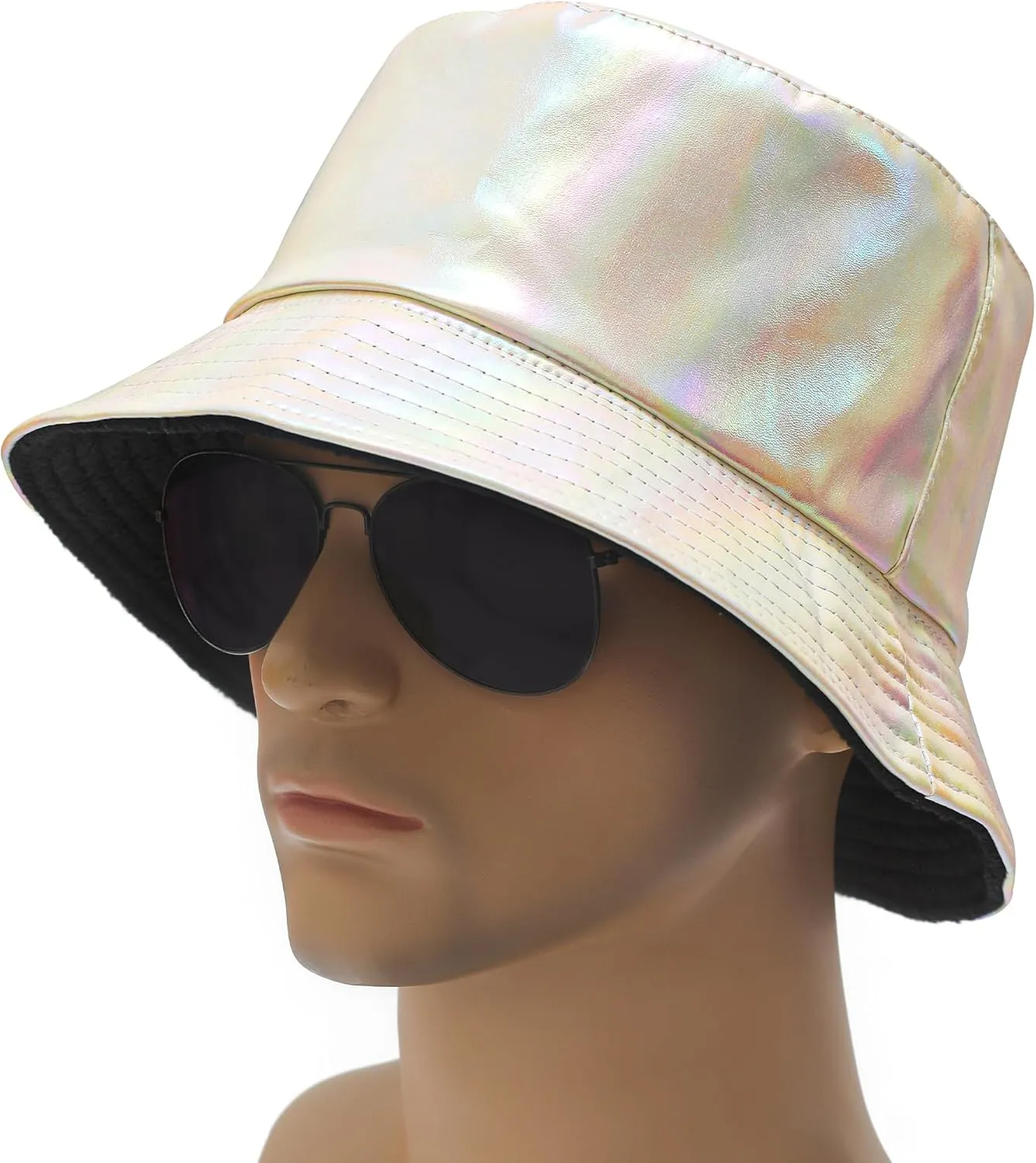 ZLYC Unisex Fashion Bucket Hat PU Leather Rain Hat Waterproof Fishmen Cap