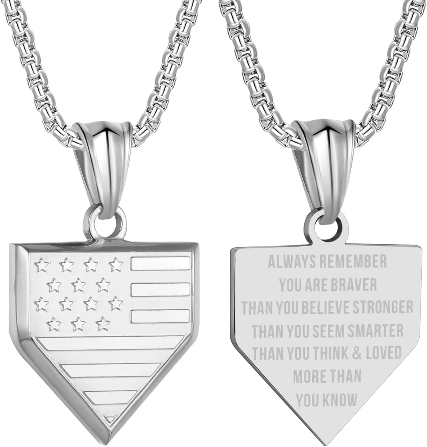 ZRAY USA Flag Baseball Plate Necklace for Men Personalized Bible Verse Shield Pendant Stainless Steel Chain 22 2 inch Inspirational Baseball Sport Gift Patriotic Jewelry for Boys